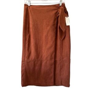 Anthropologie Lauren Rust Cocoa Suede Wrap Midi Pencil Skirt